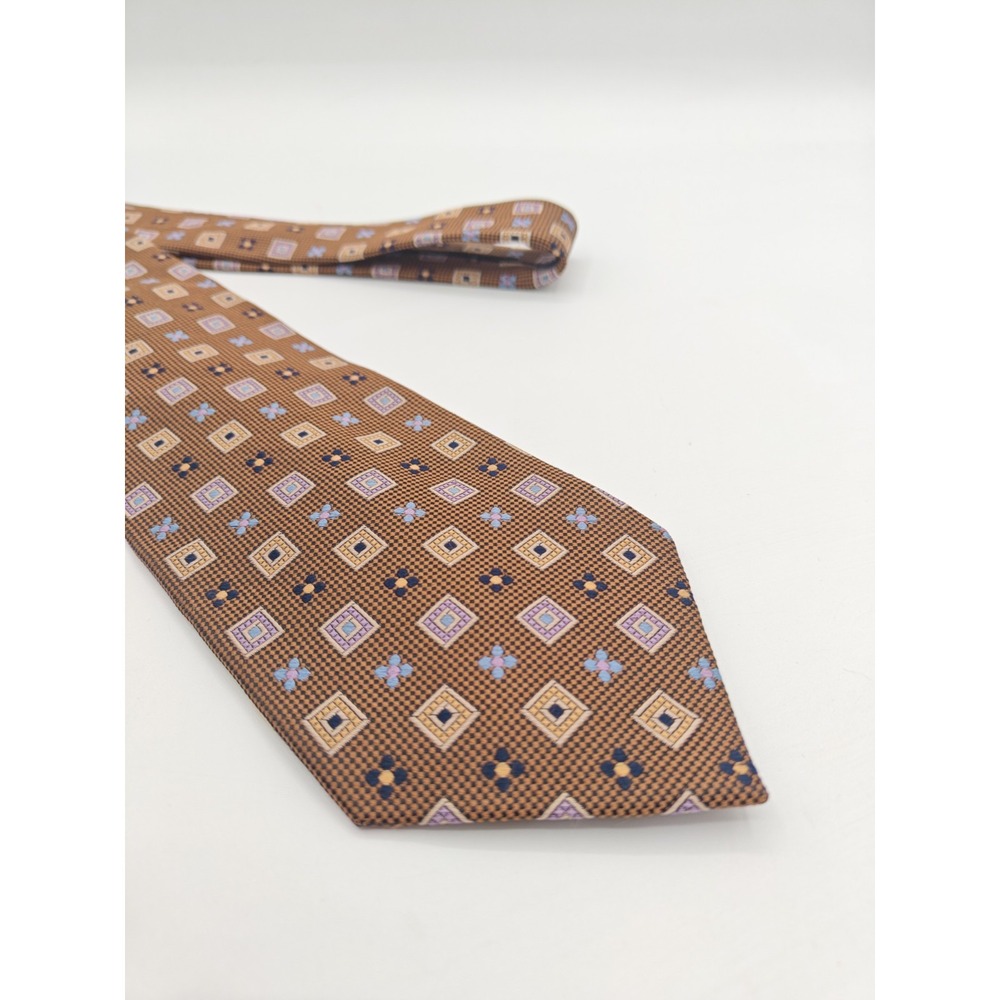 Bachrach Silk Tie Mens Brown Geometric Abstract Handmade Woven Classic 58x3.75